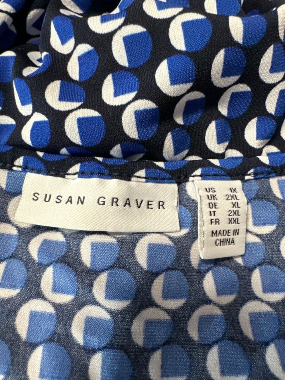 Susan Graver Blue & White Geometric Print Sleeveless Tank Top Women's Size 1X - Picture 4 of 8